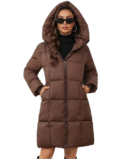 Warme Puffer Winterjacke mit Kapuze und Reißverschluss für Damen | Ideal für den Winter