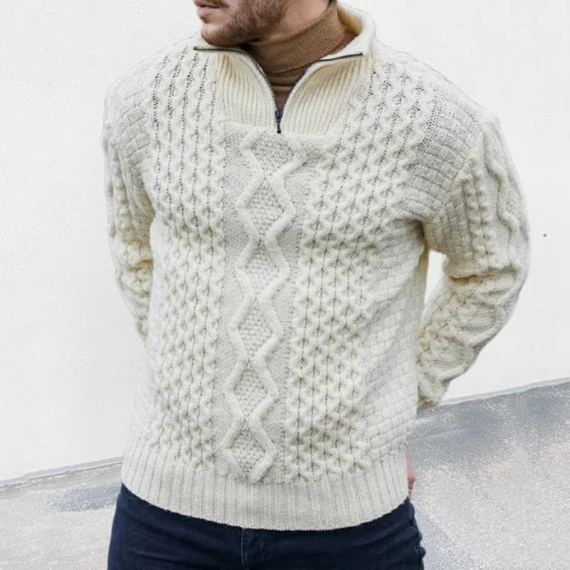 Warmer Herrenpullover mit Zopfmuster und Reißverschluss | Ideal für Herbst/Winter